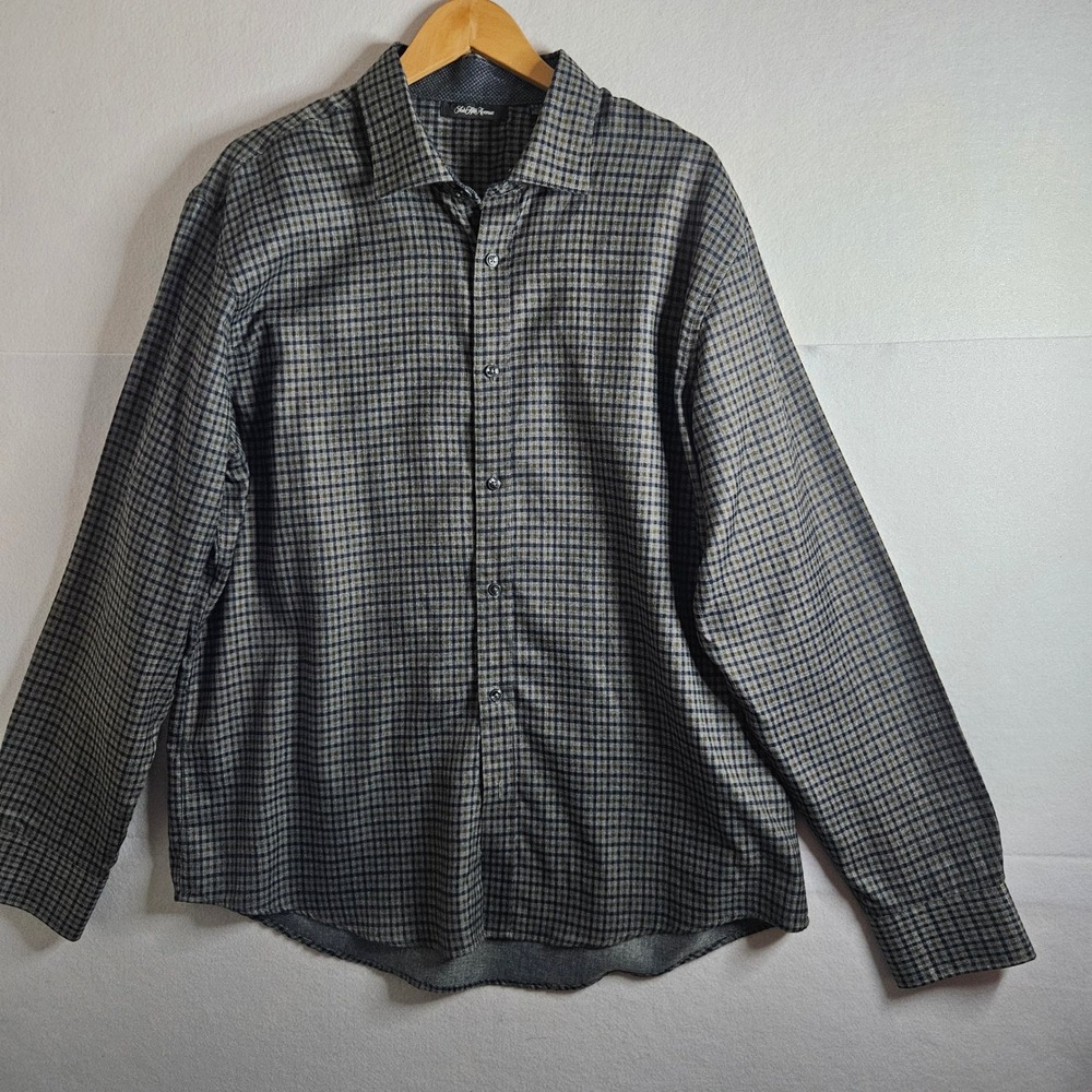 Saks Fifth Avenue‎ Mens XXL Plaid Button Down Shirt Grey Olive Green Long Sleeve